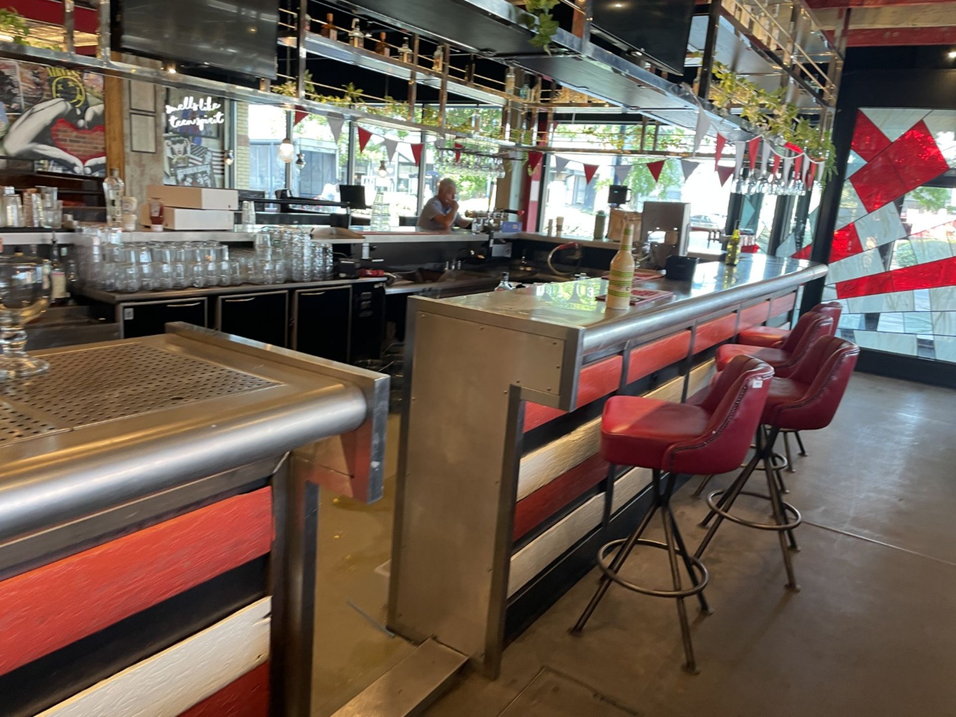 1 x Large Central Island Drinks Bar Features Stainless Bar Tops with Integral Removal Drainers - Image 2 of 64
