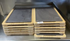 12 x Wooden Dinner Trays with Slate Steak Plates
