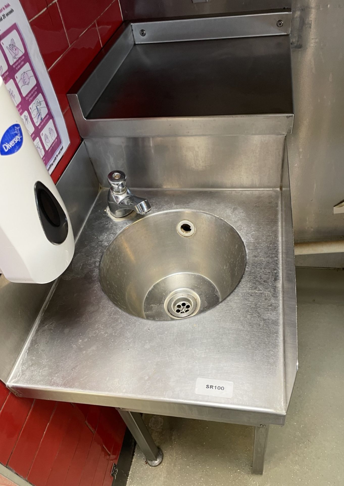 1 x Stainless Steel Handwash Unit with Mixer Tap, Splash Barriers, and Rear Shelf - Image 3 of 5