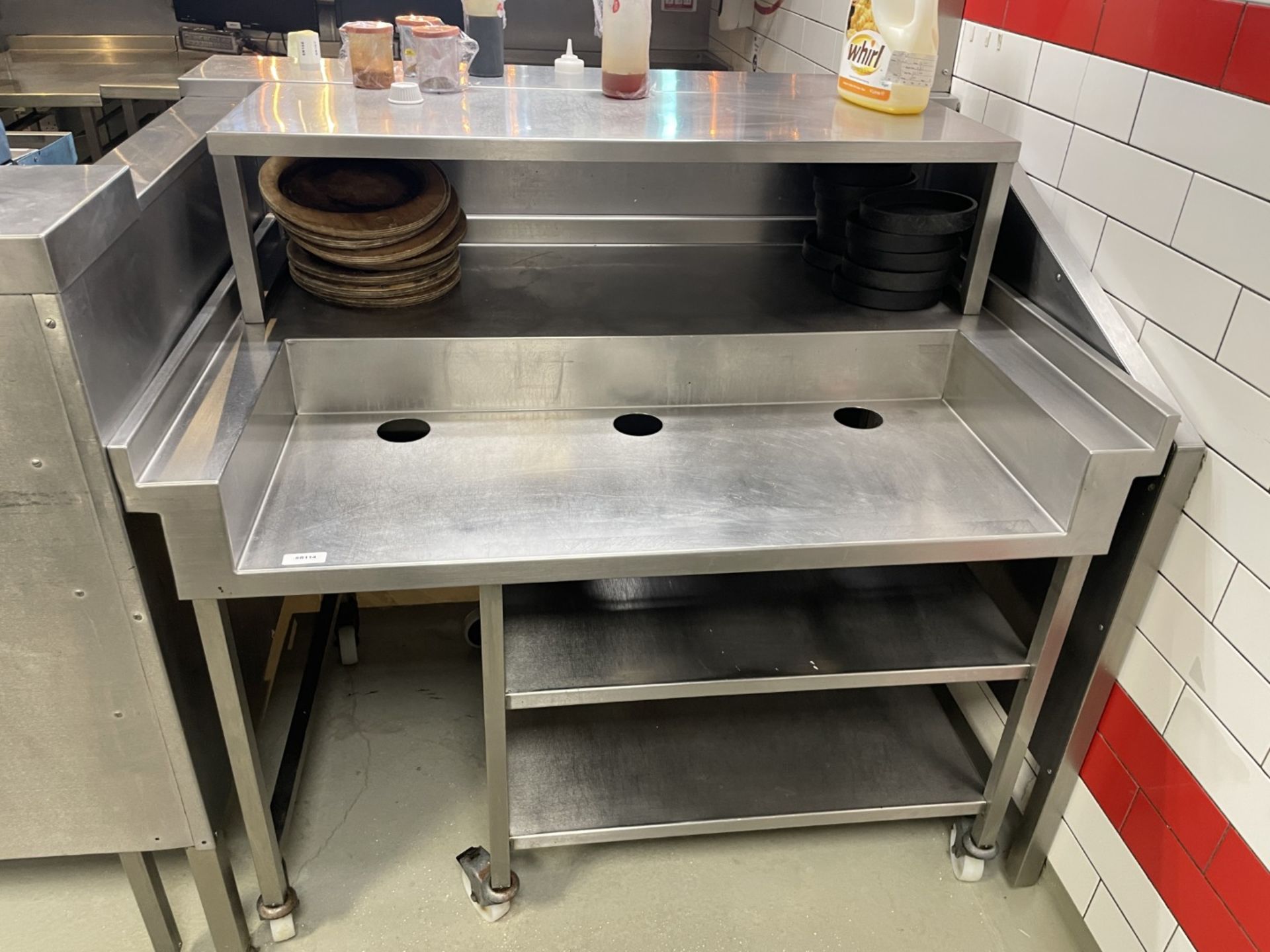 1 x Stainless Steel Bespoke Prep Station On Castors - Approx Width: 130cms - Image 3 of 3