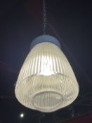 4 x Prismatic Ribbed Glass Light Pendants with a Porcelain Gallery