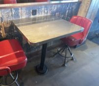 3 x Tall Industrial Style Poser Tables with Brushed Metal Tops and Floor Mounted Pedestals
