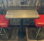 3 x Tall Industrial Style Poser Tables with Brushed Metal Tops and Floor Mounted Pedestals