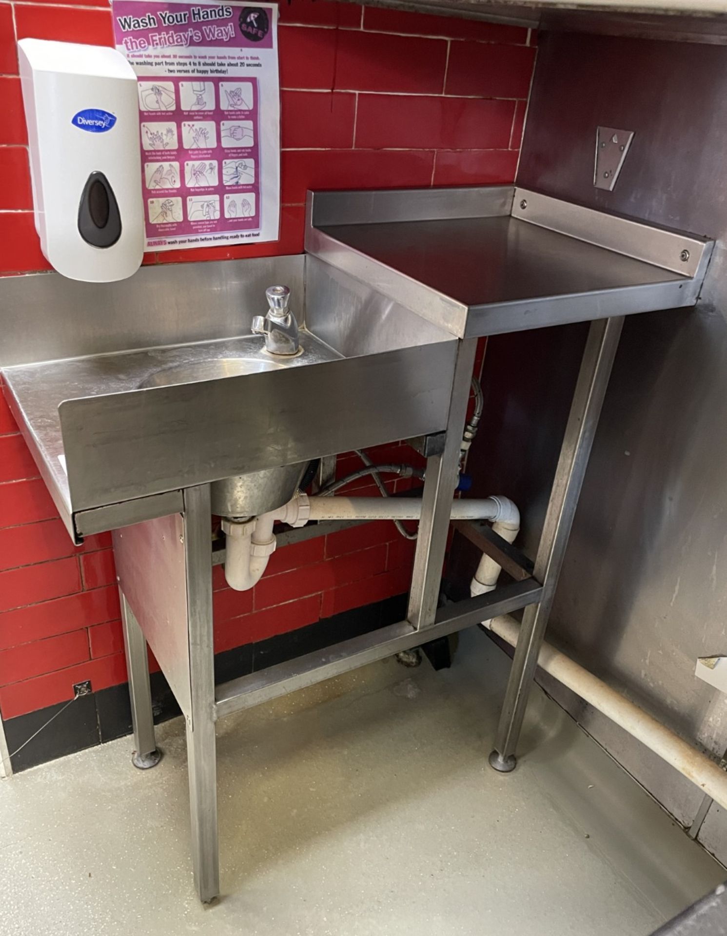 1 x Stainless Steel Handwash Unit with Mixer Tap, Splash Barriers, and Rear Shelf - Image 4 of 5