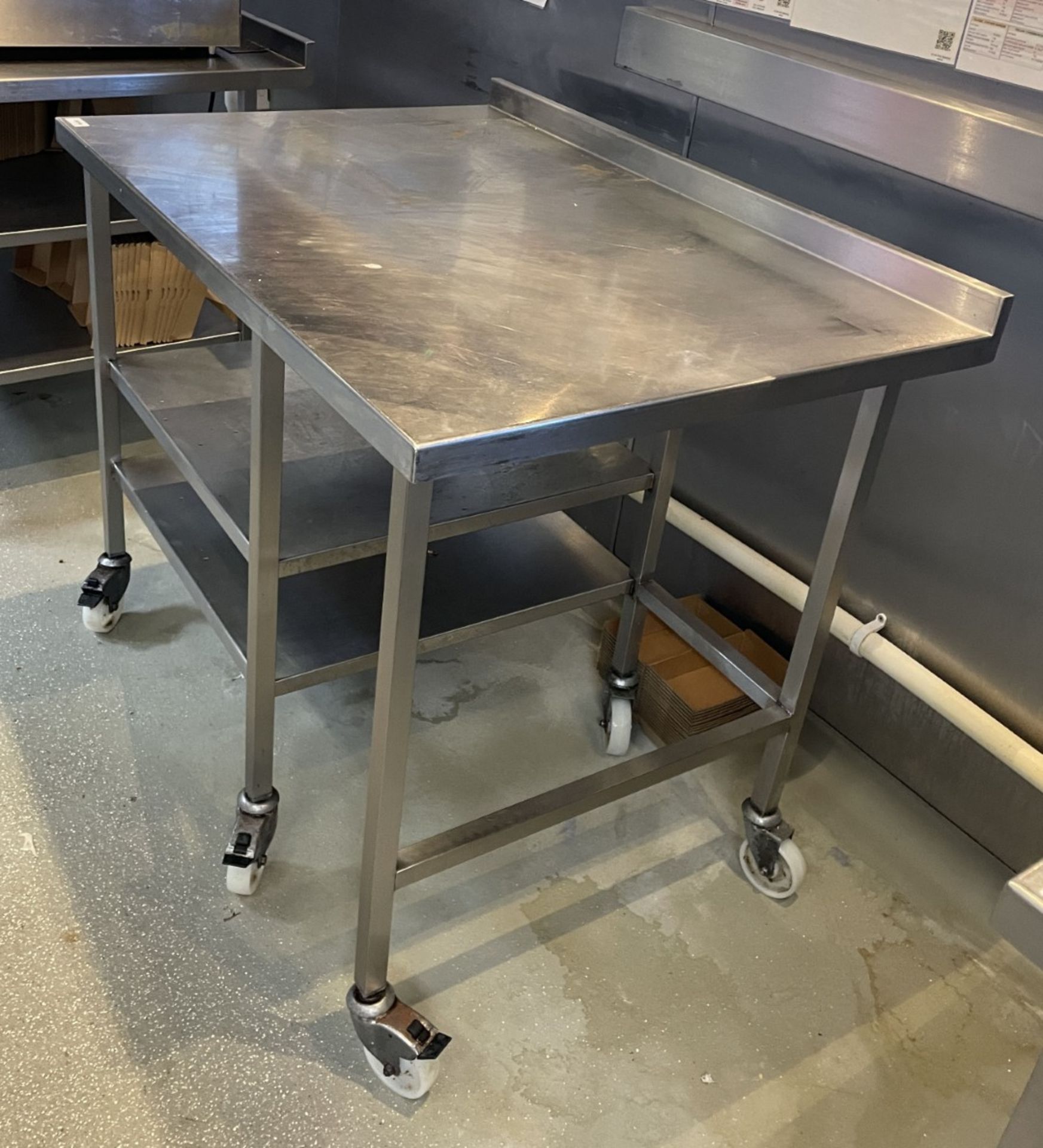 1 x Stainless Steel Prep Table with Undershelves and Castors - Image 4 of 5
