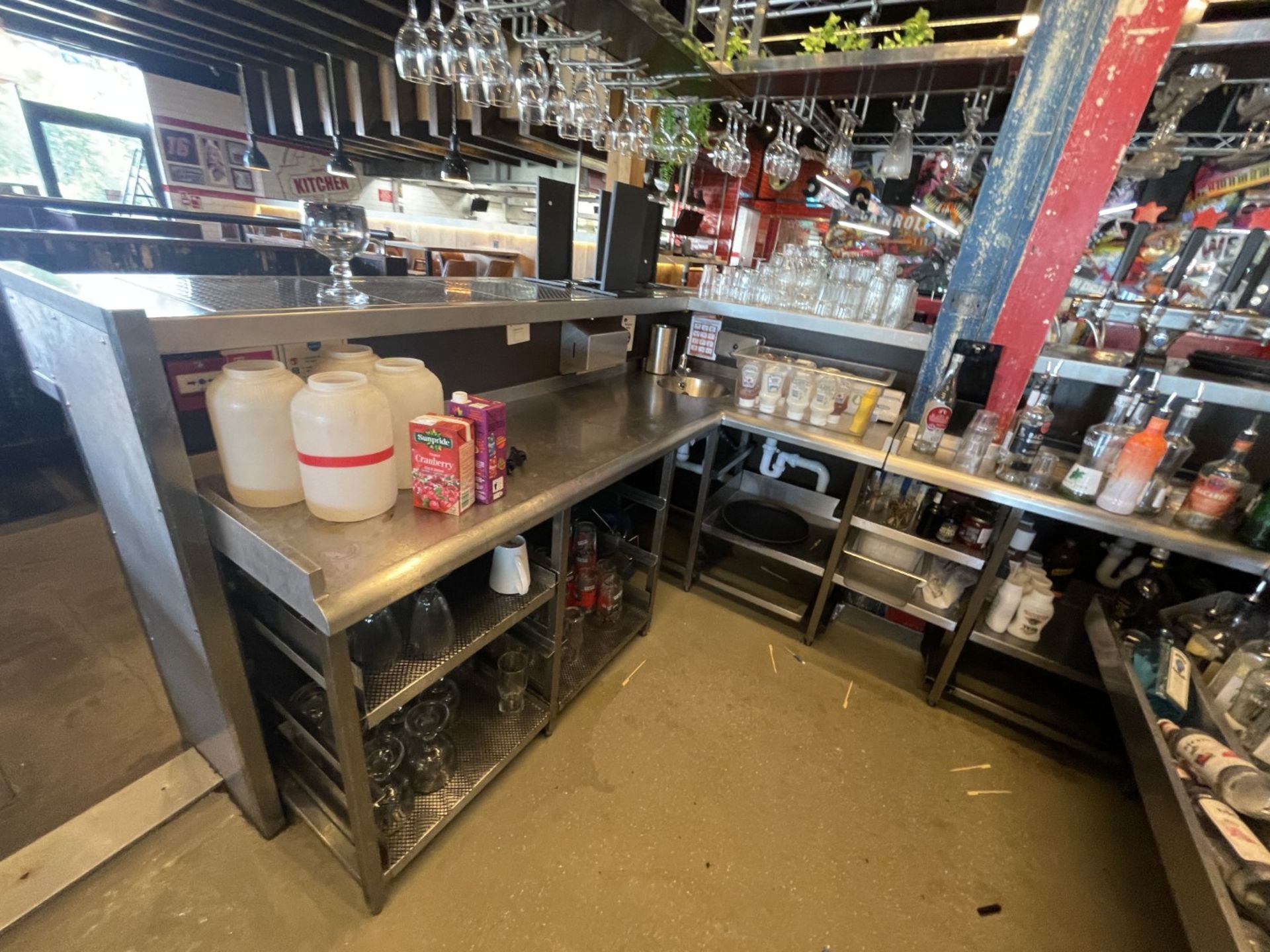 1 x Large Central Island Drinks Bar Features Stainless Bar Tops with Integral Removal Drainers - Image 10 of 64