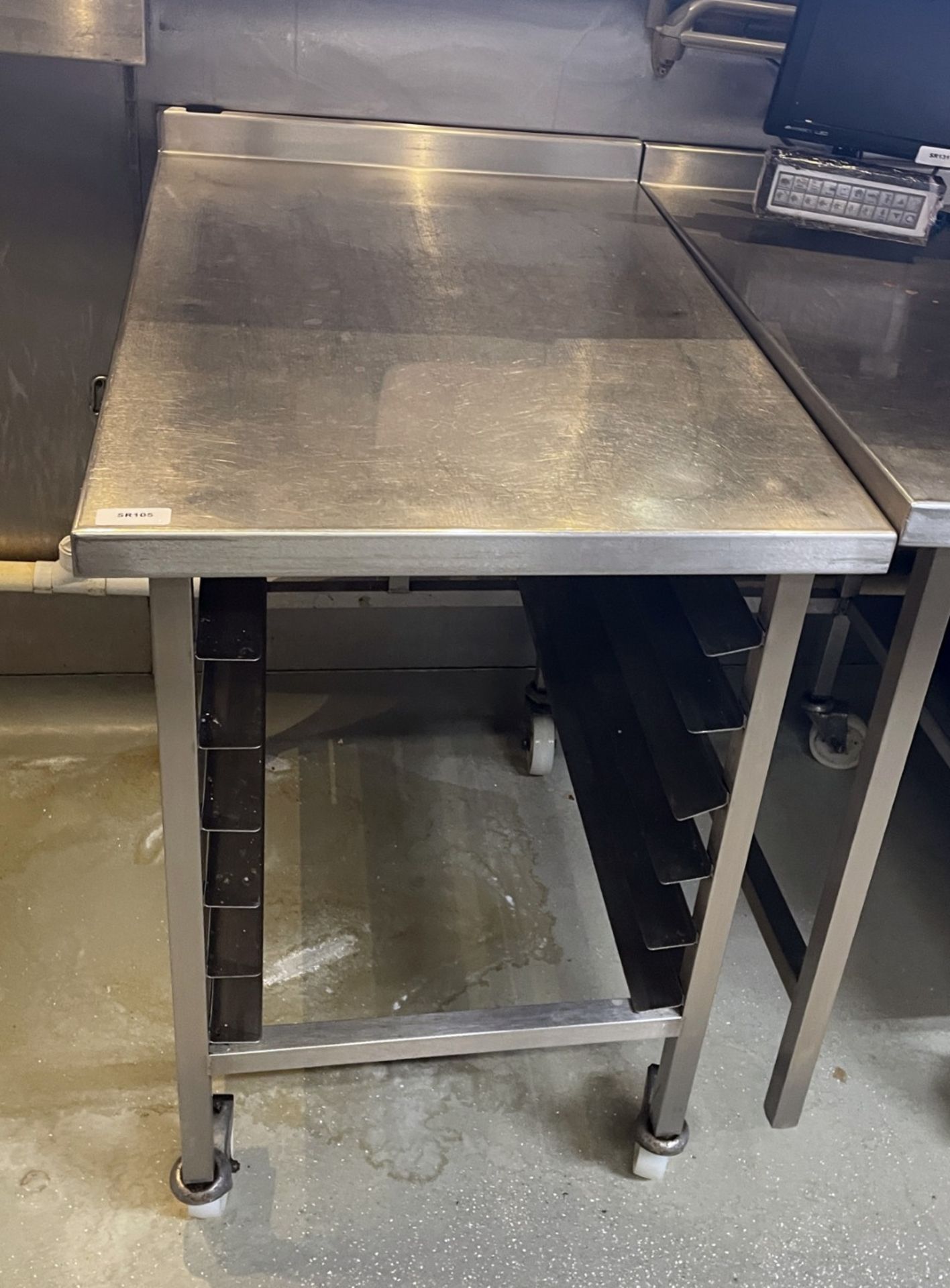 1 x Stainless Steel Prep Table on Castors with Six Tray Holders - Image 2 of 4
