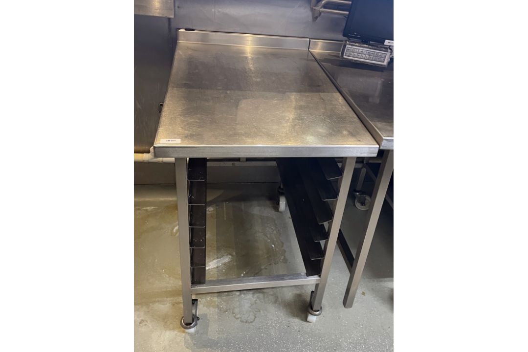 1 x Stainless Steel Prep Table on Castors with Six Tray Holders - Image 2 of 4