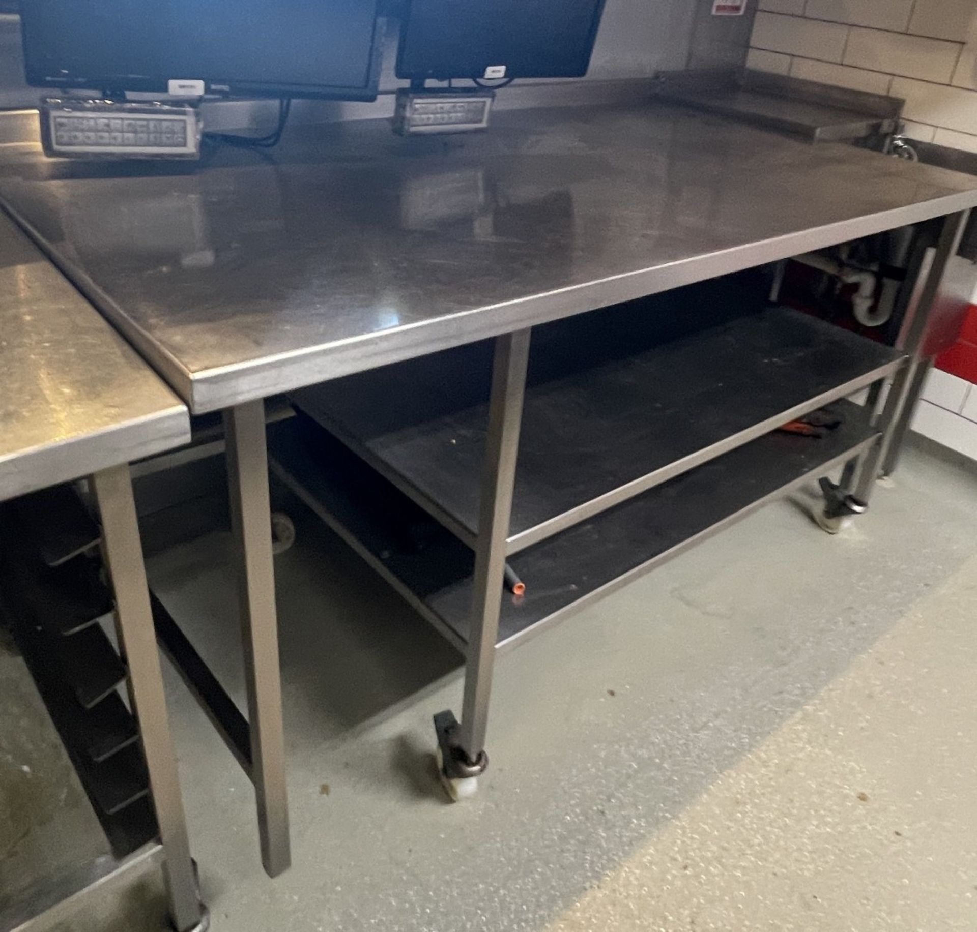 1 x Stainless Steel Prep Table with Undershelves and Castors - Image 2 of 4