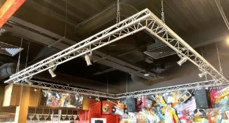 1 x Large Square Ceiling Mounted Lighting Rig with 11 Studio Lights - Ideal for Music Venues
