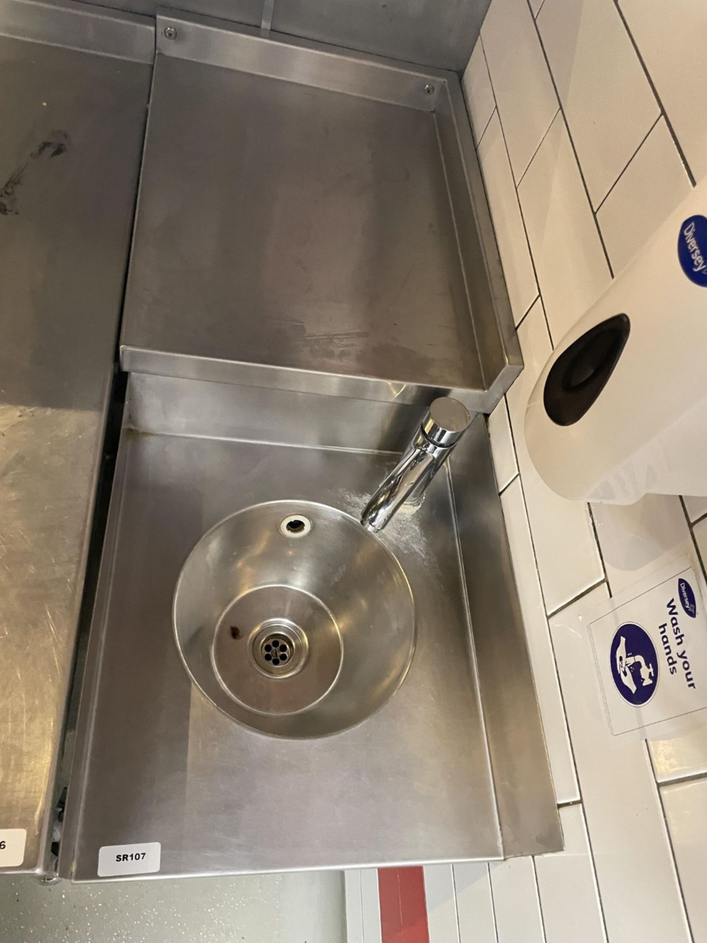 1 x Stainless Steel Handwash Unit with Mixer Tap, Splash Barriers, and Rear Shelf - Image 2 of 4