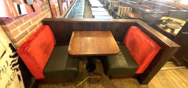 1 x Collection of Seating Booths Upholstered with Grey Faux Leather Seats and Red Fabric Backs
