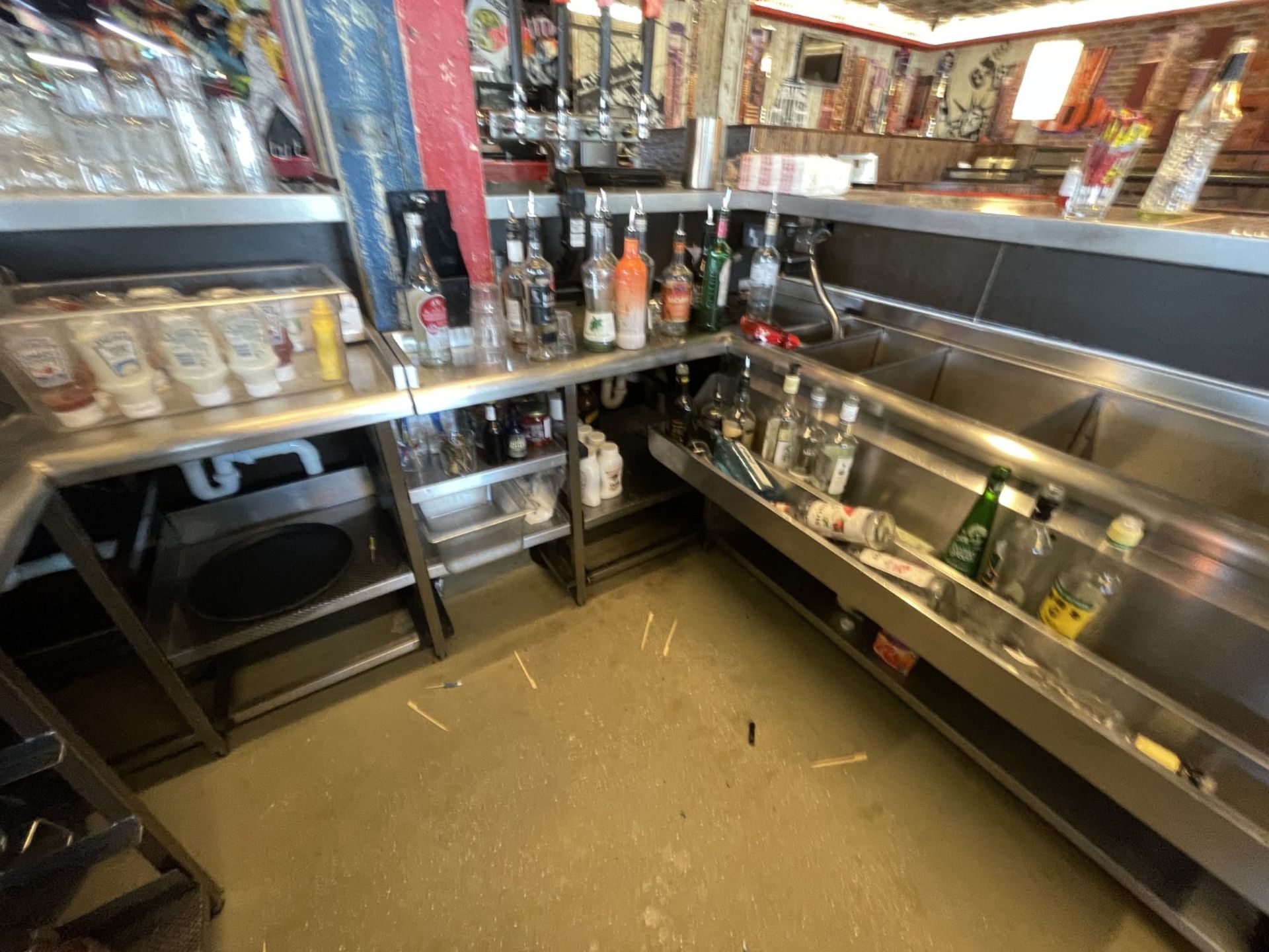 1 x Large Central Island Drinks Bar Features Stainless Bar Tops with Integral Removal Drainers - Image 15 of 64