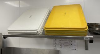 1 x Wall Mounted Stainless Steel Shelf with a Collection of Food Trays