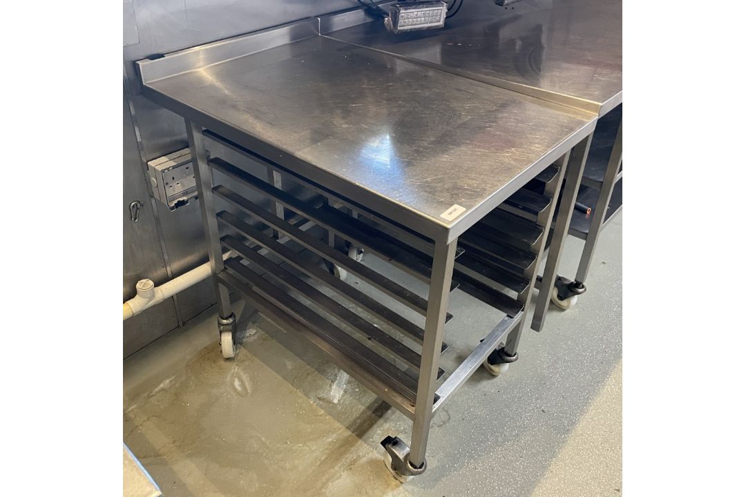 1 x Stainless Steel Prep Table on Castors with Six Tray Holders - Image 3 of 4