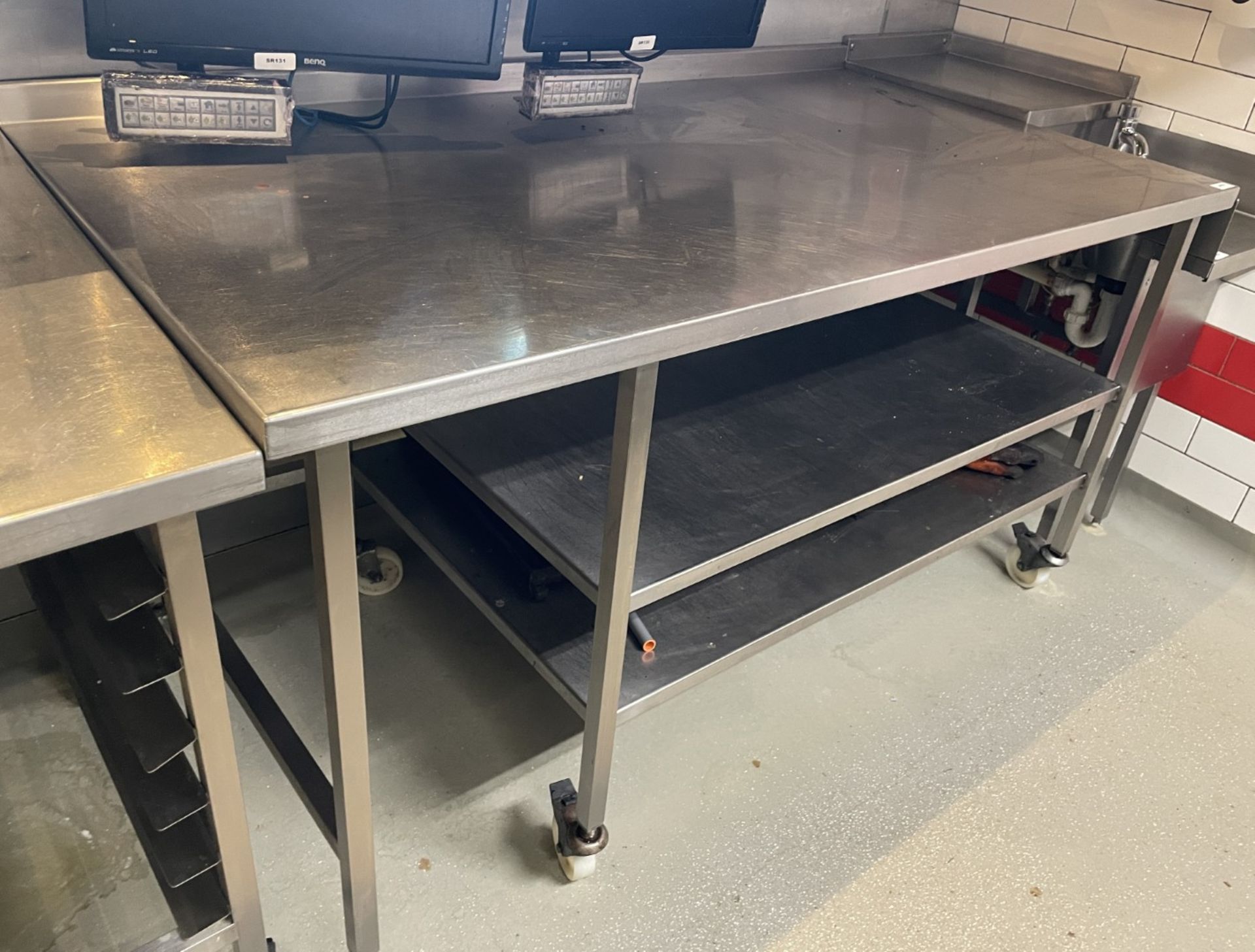 1 x Stainless Steel Prep Table with Undershelves and Castors - Image 3 of 4