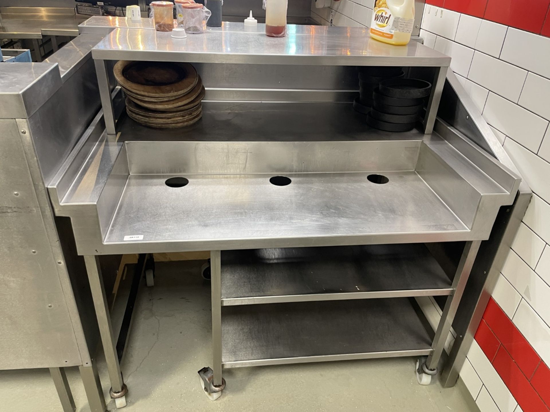 1 x Stainless Steel Bespoke Prep Station On Castors - Approx Width: 130cms - Image 2 of 3