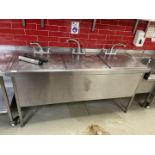 1 x Stainless Steel Triple Wash Unit with Three Large Wash Bowls, Mixer Taps and Sink Covers