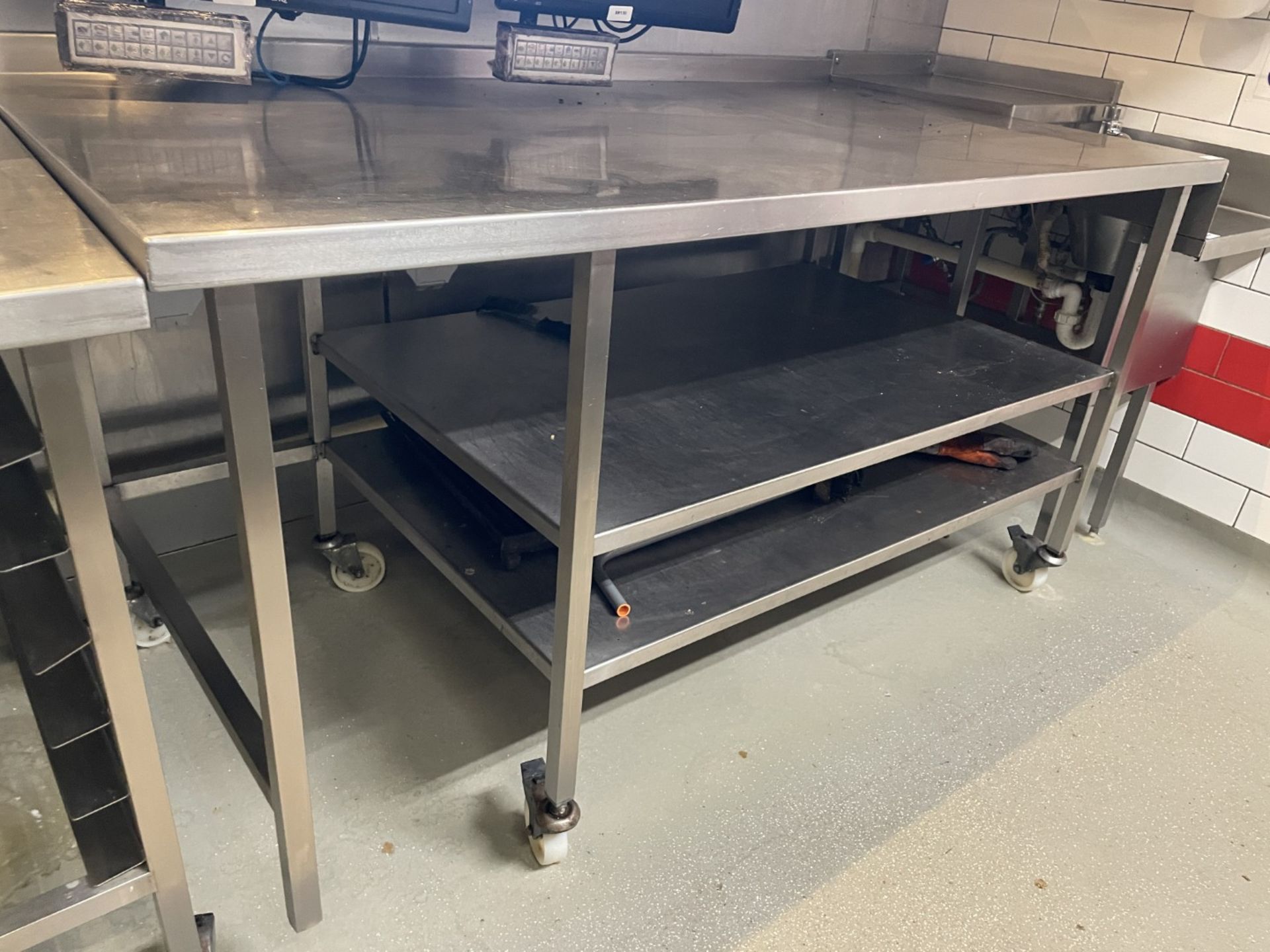 1 x Stainless Steel Prep Table with Undershelves and Castors - Image 4 of 4