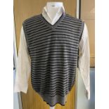 1 x COLORPLUS Men's Woven Wool Rich Striped V-Neck Sleeveless Sweater in Grey and Black - Size