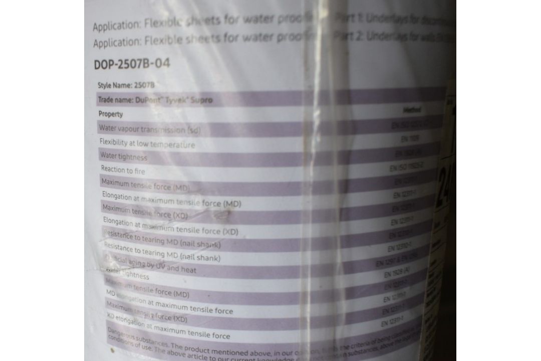 1 x Roll of DuPont Tyvek Supro 1.5x50m Premium, Vapour-Permeable Breather Membrane - Image 2 of 3