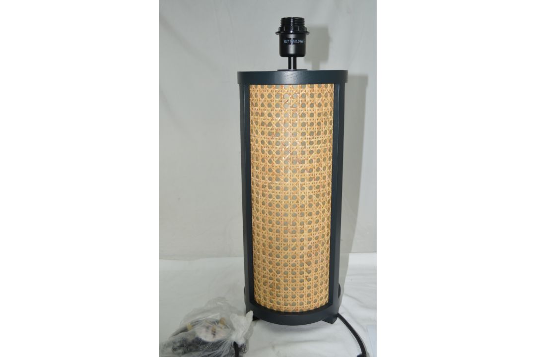 Pair of 'Weave' Luxury Table Lamp featuring Satin Black Metalwork and Natural Cane - Image 11 of 14