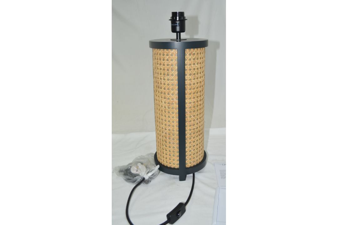 Pair of 'Weave' Luxury Table Lamp featuring Satin Black Metalwork and Natural Cane - Image 9 of 14