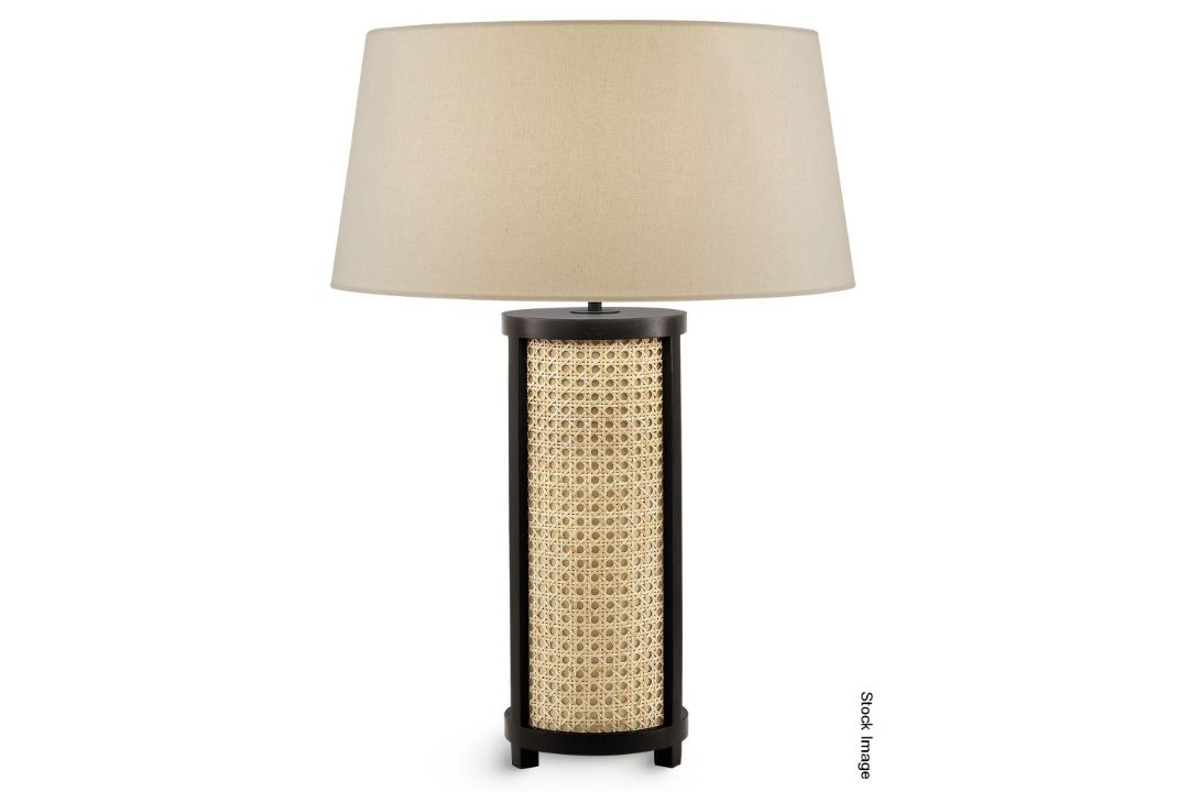 Pair of 'Weave' Luxury Table Lamp featuring Satin Black Metalwork and Natural Cane - Image 10 of 14