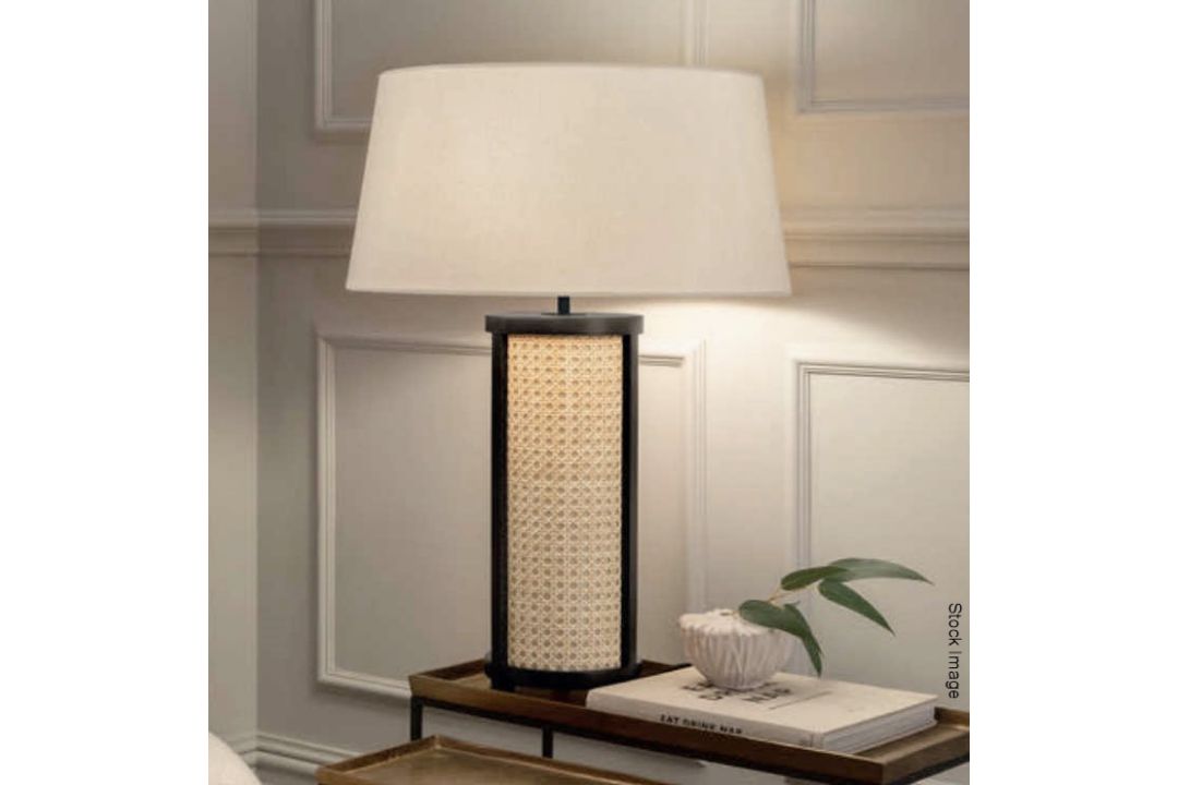 Pair of 'Weave' Luxury Table Lamp featuring Satin Black Metalwork and Natural Cane - Image 1 of 14