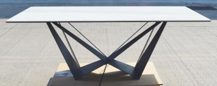 1 x Premium Marbled Ceramic and Black Glass Topped Rectangular Dining Table - Ex-Display - Ref: