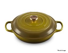 1 x LE CREUSET Enamelled Cast Iron Shallow Casserole Dish (30cm) - Olive - Original Price £335.00