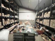 HUGE JOB LOT Contents of Stock Room / Hardware Store Featuring Stock, Workbench, Ladders, Shelving