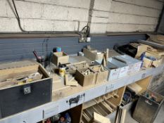 1 x Contents of Large Workbench Include Large Amount of Pneumatic Nail Guns, Air Hoses, Hand Tools