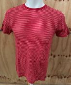 1 x JOHN RICH & BROS. 'Woolrich' Classic Red and White Micro-striped Short-sleeve T-shirt, Medium