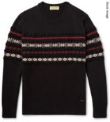 1 x BURBERRY Men's Luxury Jacquard Knit Crew-neck Sweater in Black - Original RRP £449.00 - LARGE