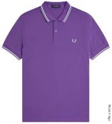 1 x FRED PERRY 'M3' Men's 100% Cotton Regular Fit Polo Shirt in Purple - Size: LARGE - Sealed with