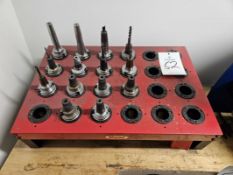 (14) Assorted CT40 Heat Shrink Tool Holders w/ Huot Rack