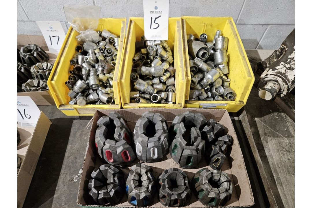 (8) Assorted Hydraulic Hose Fitting Crimp Dies w/ Assorted Fittings