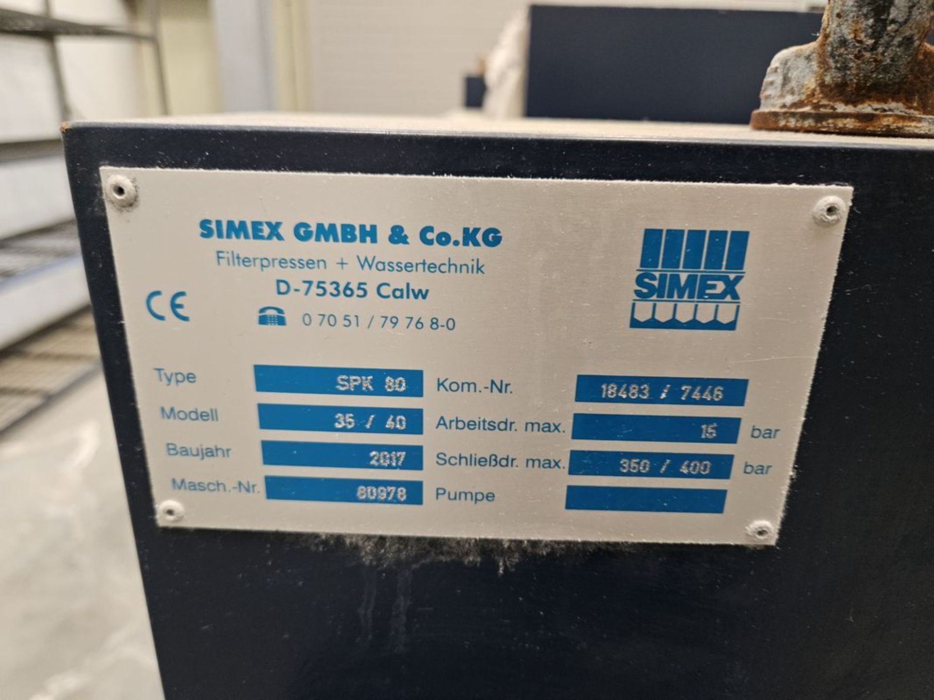 Simex GMBH SPK 80 35 / 40 42-Plate Filter Press - Image 6 of 6