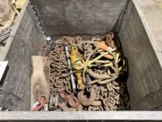 Crate of Assorted Lifting Chain, Binders, Hooks
