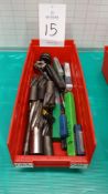 Assorted End Mills, Dassorted Large Machine Taps, Hand Taps, and End Mills