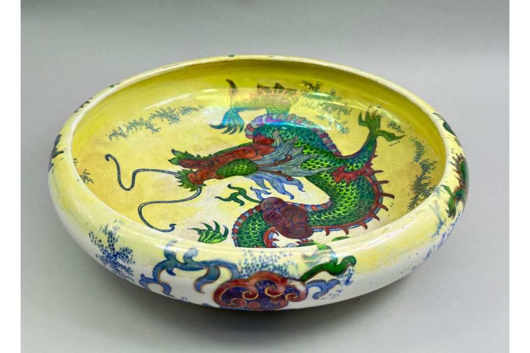 Yellow ground Bursley Ware Dragon Bowl by Frederick Rhead, circa 1920 - Image 3 of 8