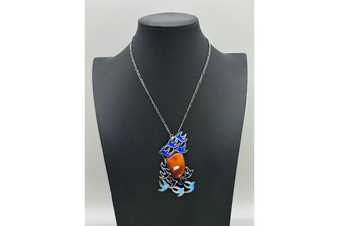 Amber and enamel necklace by Helga Exner, signed, Denmark c1990 - Image 10 of 10