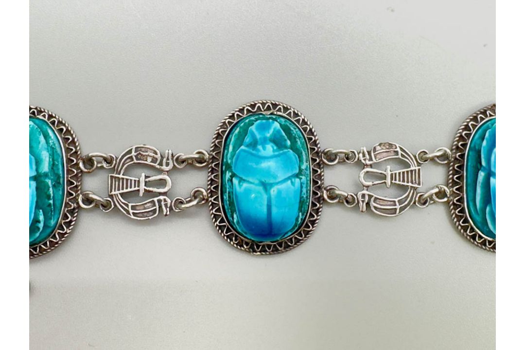 Egyptian bracelet with large faience scarabs, c1920 - Image 3 of 7