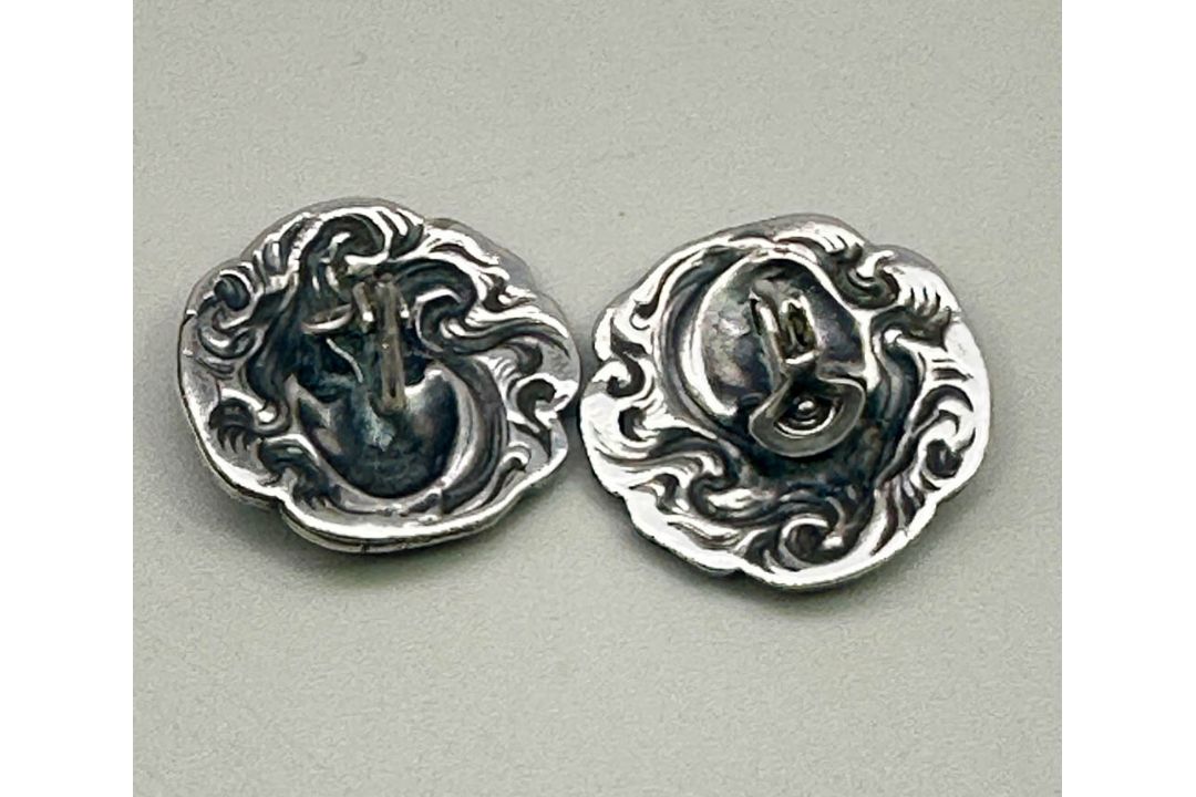 Silver Art Nouveau Earrings with ladies faces, probably Belgium or Austria c1910 - Image 3 of 5