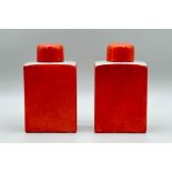Pair of Orange Glazed Flasks and Covers, Fabienne Jouvin Paris, C20th