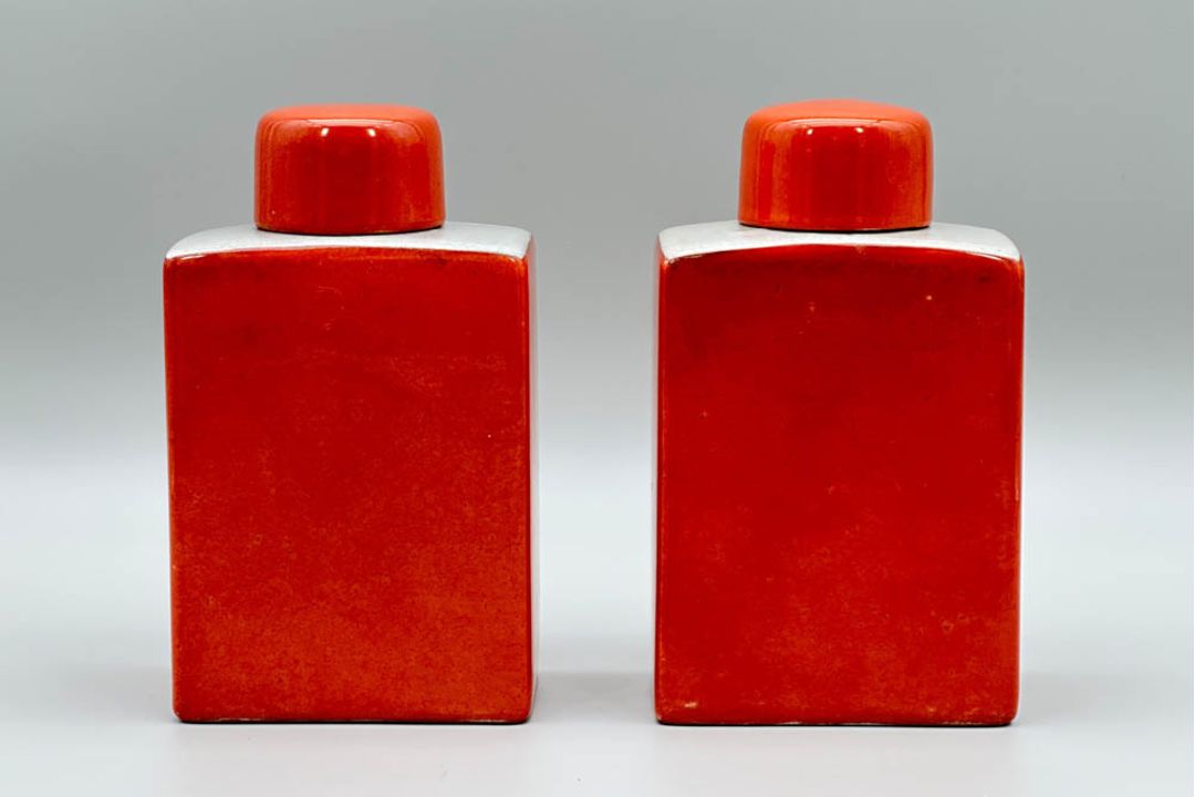Pair of Orange Glazed Flasks and Covers, Fabienne Jouvin Paris, C20th - Image 1 of 10