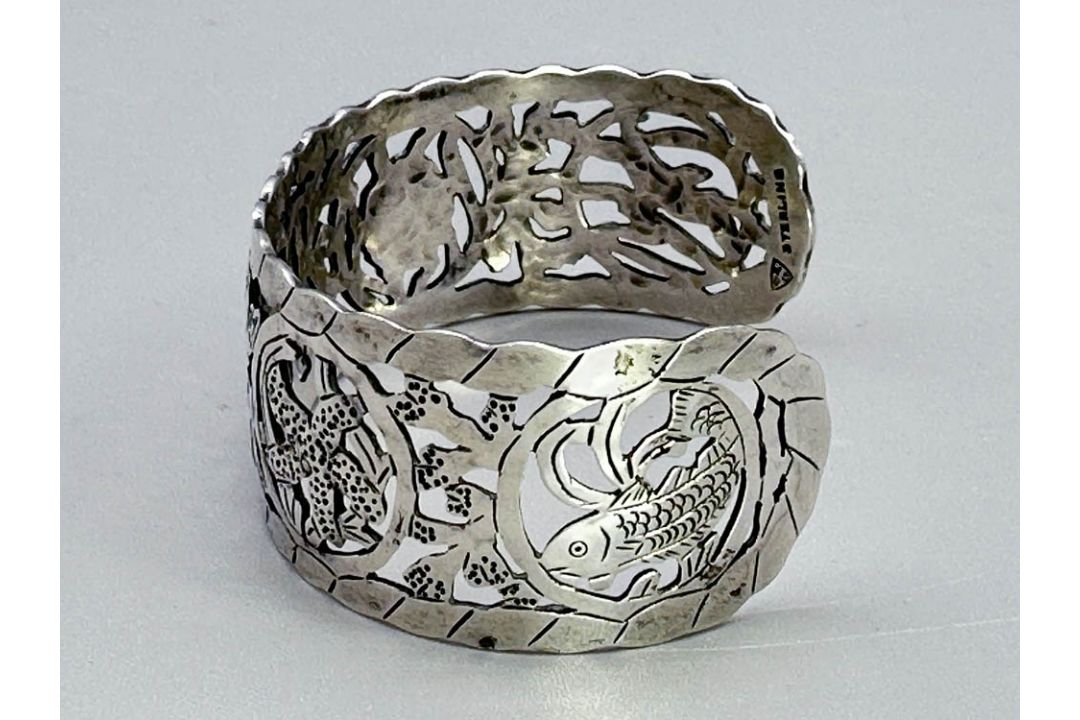 Silver Cuff Bracelet by Stavre Gregor Panis with maritime motifs, signed, American c1940 - Image 4 of 6