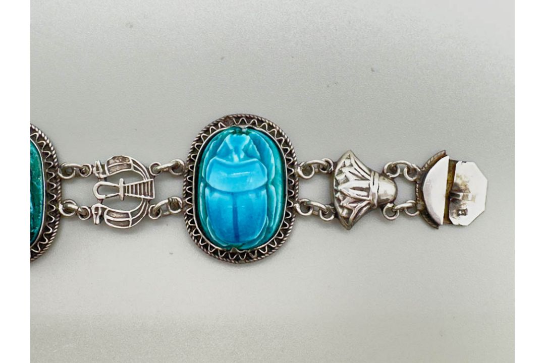 Egyptian bracelet with large faience scarabs, c1920 - Image 4 of 7