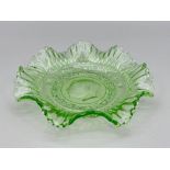 A rare green pressed glass Commemoration Plate for the coronation of Edward VIII on 12th May 1937